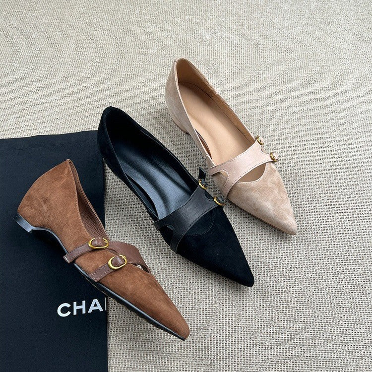 Damen Slingback-Ballerinas mit dekorativer Schnallenakzent und eleganter Lederoberfläche EB