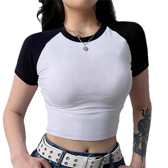 Damen Crop-T-Shirt mit modernem Raglan-Schnitt und figurbetontem Design EB