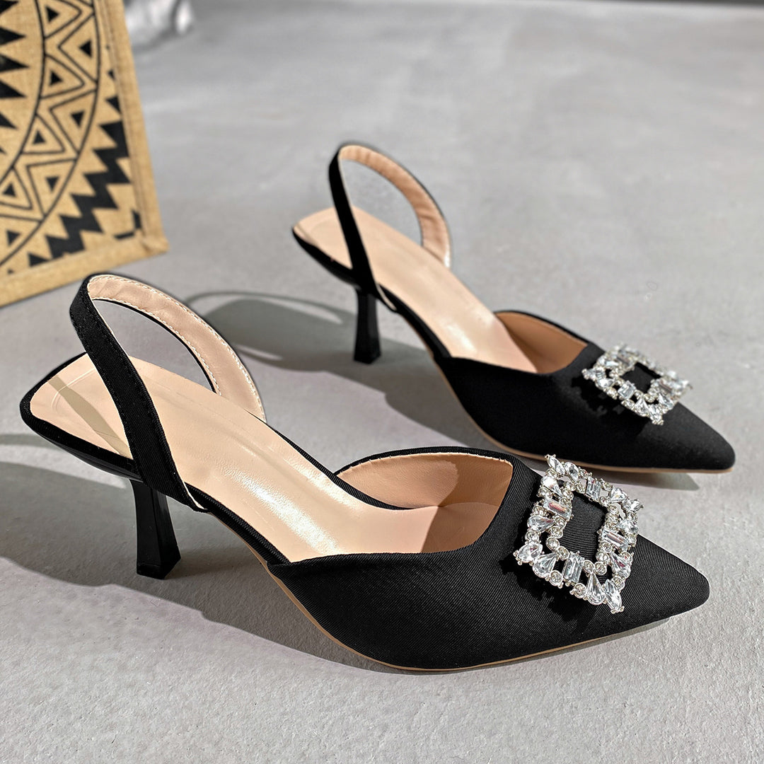 Damen Slingback-Pumps mit funkelndem Schmuckdetail und elegantem Design EB