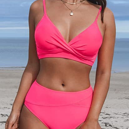 Damen Bikiniset mit hohem Bund und Wickel-Oberteil EB