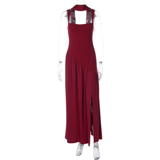 Damen Elegantes Abendkleid mit asymmetrischem Schnitt und tiefem Schlitz EB