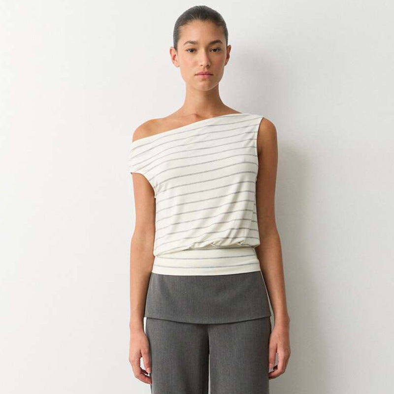 Damen asymmetrisches Oberteil mit modischem Streifenmuster EB