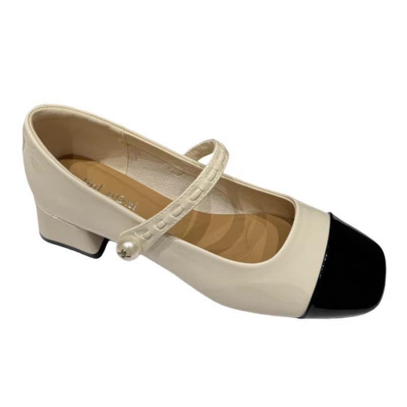 Damen elegante Mary Janes mit modischem Riemen und glänzender Vorderkappe EB