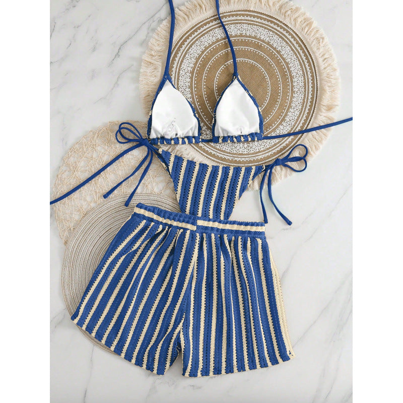 Damen Zweiteiliges Freizeitbadeoutfit mit verstellbarem Oberteil und elastischen Shorts EB