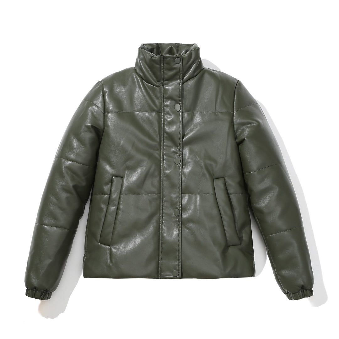 Damenkuschelige Kunstlederjacke mit raffiniertem Steppdesign EB