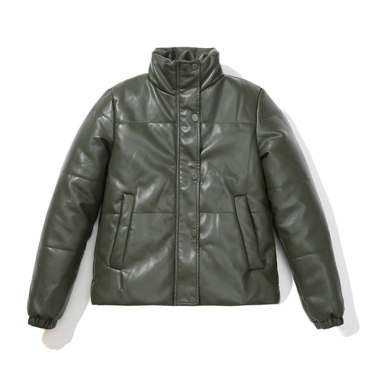 Damenkuschelige Kunstlederjacke mit raffiniertem Steppdesign EB