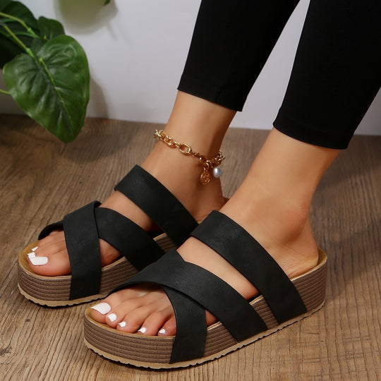 Damen modische Wedge-Sandalen mit geflochtenem Design und komfortabler Innensohle EB