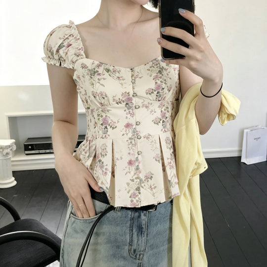 Damenbluse mit floralem Design und Rüschenärmeln EB