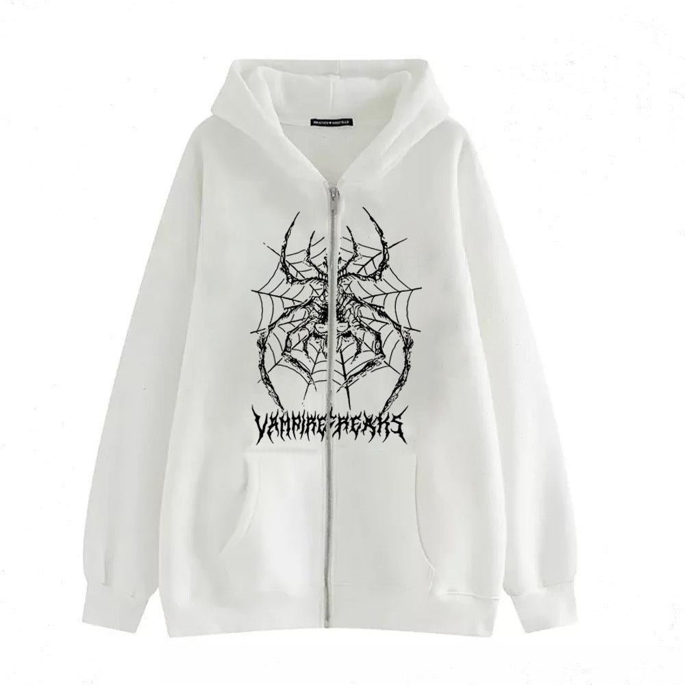 Damen Langarm Kapuzenjacke mit detailreichem Spinnenmotiv EB