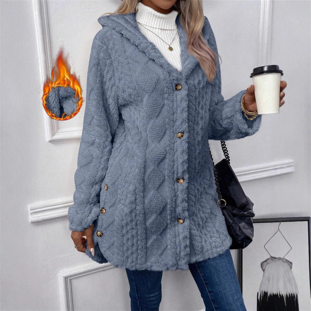 Damen Kuschelige Teddyjacke mit Knopfverschluss EB