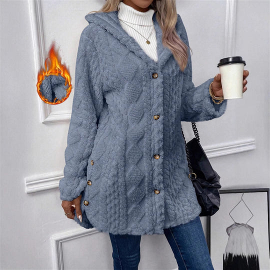 Damen Kuschelige Teddyjacke mit Knopfverschluss EB