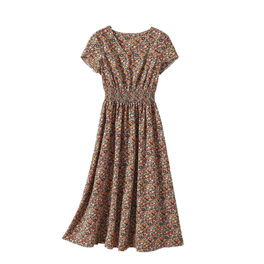 Damen Sommerliches Midikleid mit elastischem Bund und floralen Mustern EB
