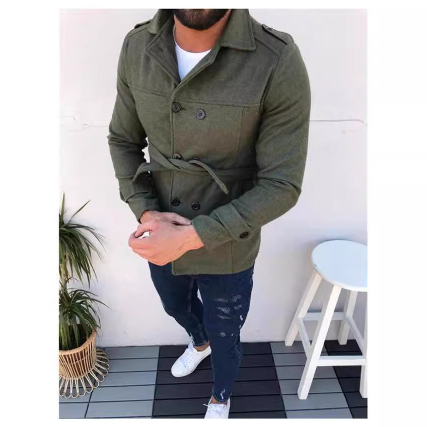 Herren modischer Trenchcoat mit doppelter Knopfleiste und abnehmbarem Gürtel EB