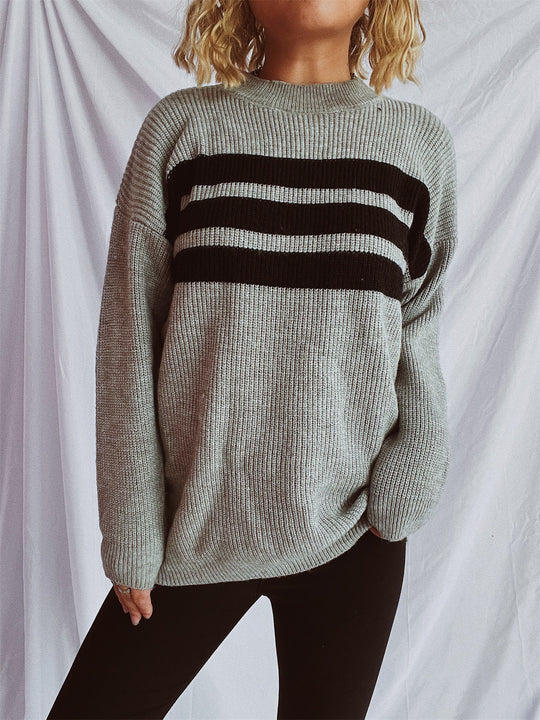 Damen lässiger Strickpullover mit modischen Streifen EB