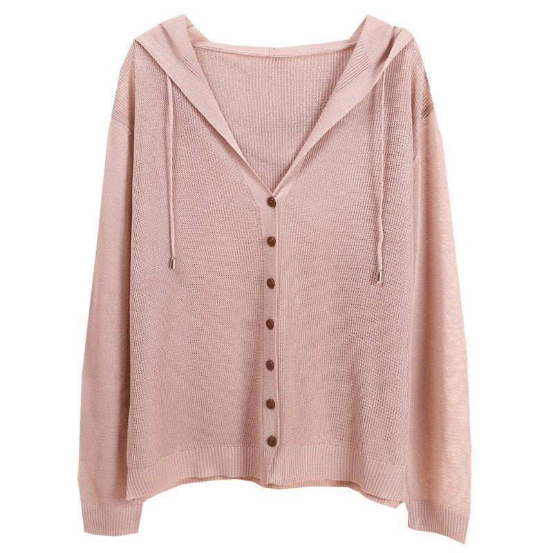 Damen Strickjacke mit Kapuze und eleganten Holzknöpfen EB