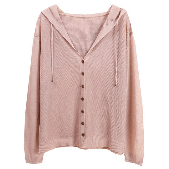 Damen Strickjacke mit Kapuze und eleganten Holzknöpfen EB