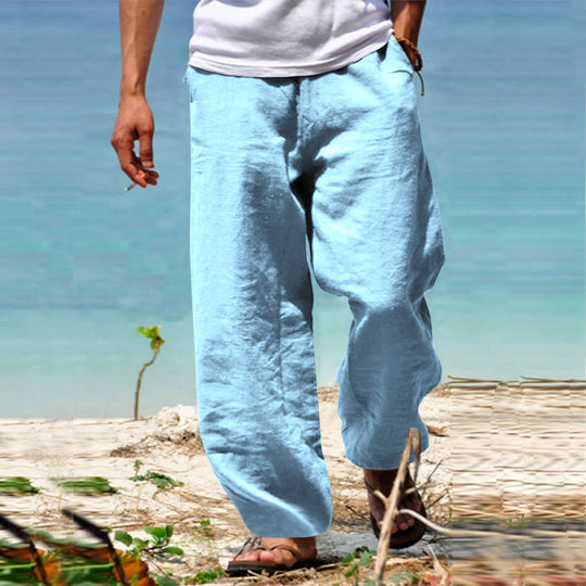 Herren nan lockere Leinenhose mit weitem Bein und elastischem Bund EB