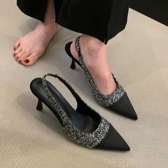Damen Slingback Pumps mit elegantem Tweed-Design EB