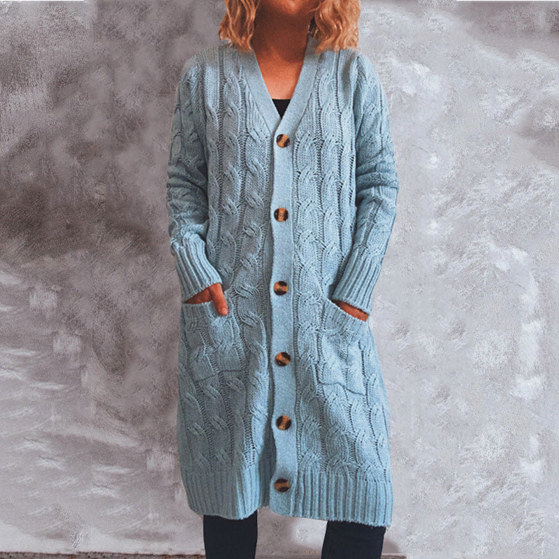 Damen Grobstrickjacke mit Knopfdetails und praktischen Taschen EB