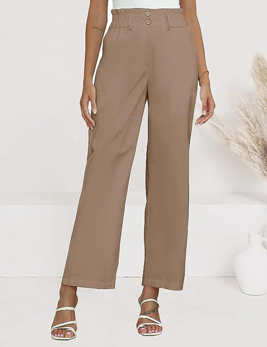 Damen weite Stoffhose mit elastischem Bund und modischen Knopfdetails EB