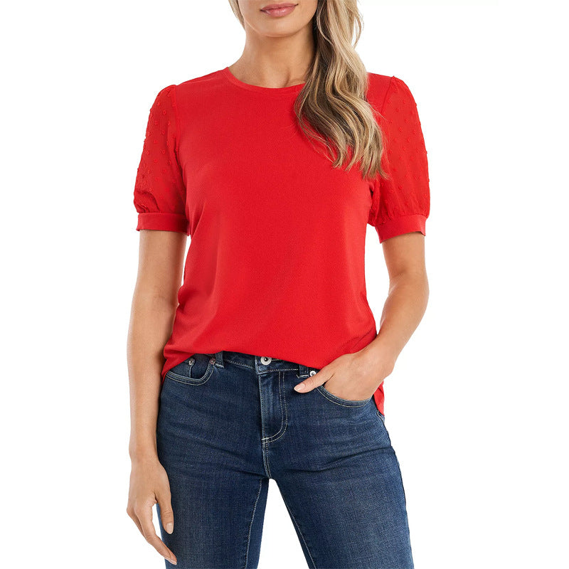 Damen modisches Freizeitshirt mit Puffärmeln und Struktur EB