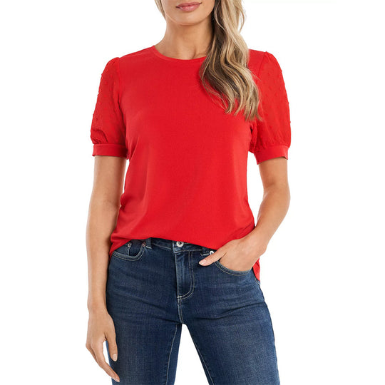 Damen modisches Freizeitshirt mit Puffärmeln und Struktur EB