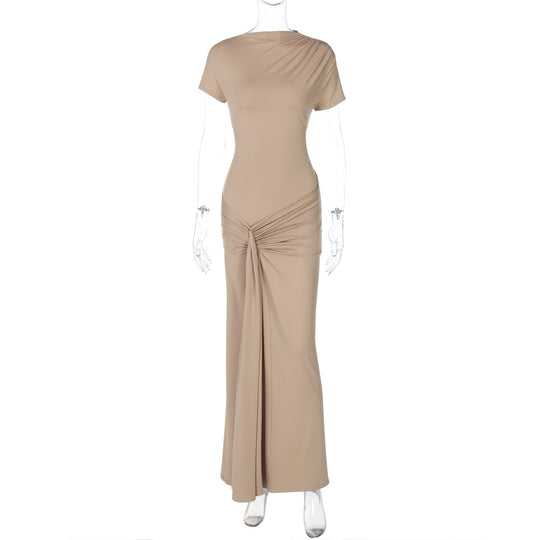 Damen Elegantes Maxikleid mit Drapierung und asymmetrischem Saum EB