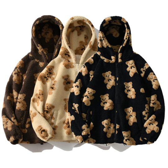 Damen Teddy-Fleecejacke mit Kapuze und großen Taschen EB