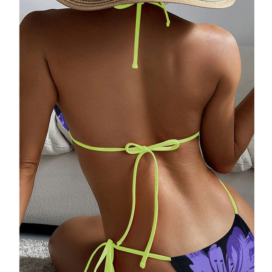 Damen Triangel-Bikini mit floralem Muster und verstellbaren Bindebändern EB