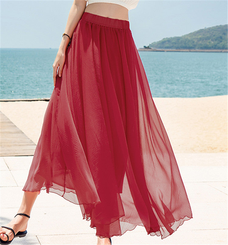 Damen nan fließender Maxirock aus Chiffon mit elastischem Bund und mehrlagigem Volant EB