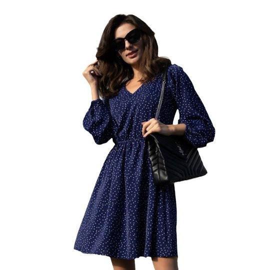Damen Chiffon-Kleid mit V-Ausschnitt und ballonartigen Ärmeln EB
