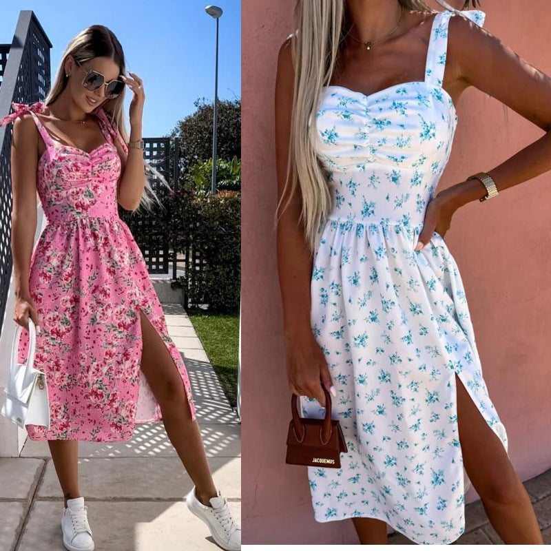 Damen Sommerliches Kleid mit wärmenden Trägern und Blumenmuster EB