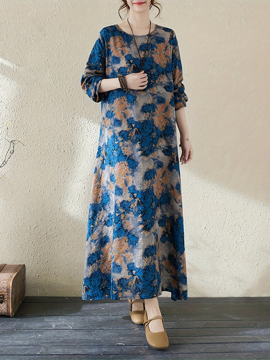 Damen Maxi-Kleid mit floralem Design und lässigem Schnitt EB