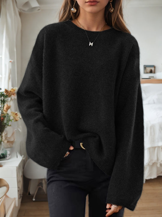 Damen nan lässiger Oversize-Strickpullover mit Rundhalsausschnitt und überschnittener Schulterpartie EB