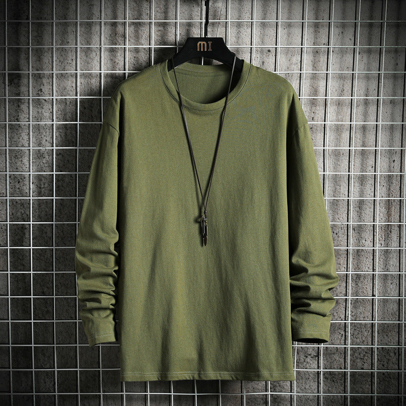 Herren nan lässiges Baumwoll-Basic-Langarmshirt mit Rundhals, Relaxed Fit und verstärkter Saumverarbeitung EB