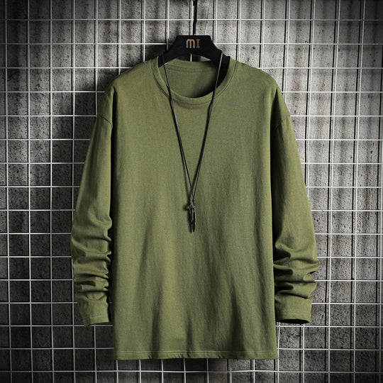 Herren nan lässiges Baumwoll-Basic-Langarmshirt mit Rundhals, Relaxed Fit und verstärkter Saumverarbeitung EB