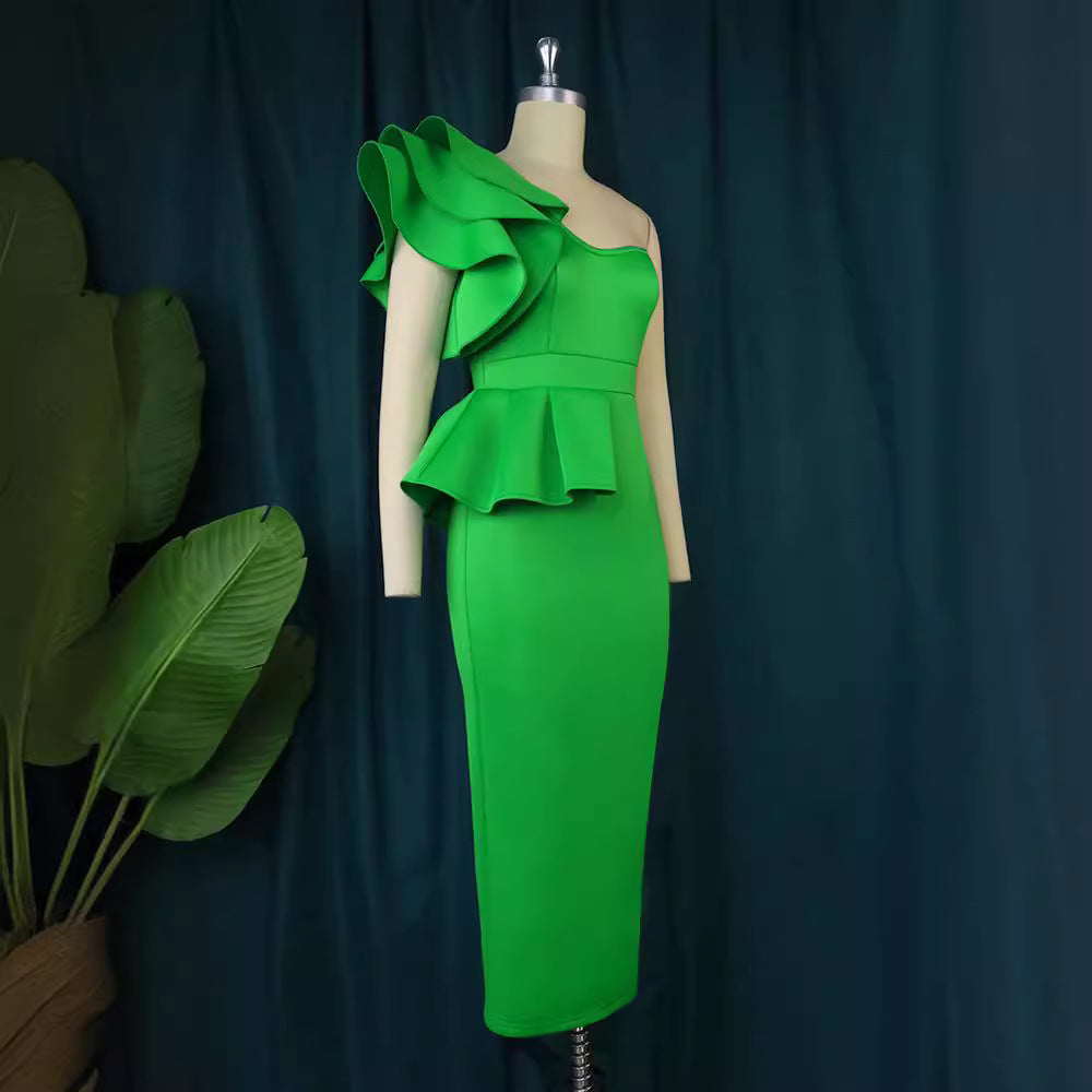 Damen Figurbetontes Kleid mit asymmetrischem Volant EB