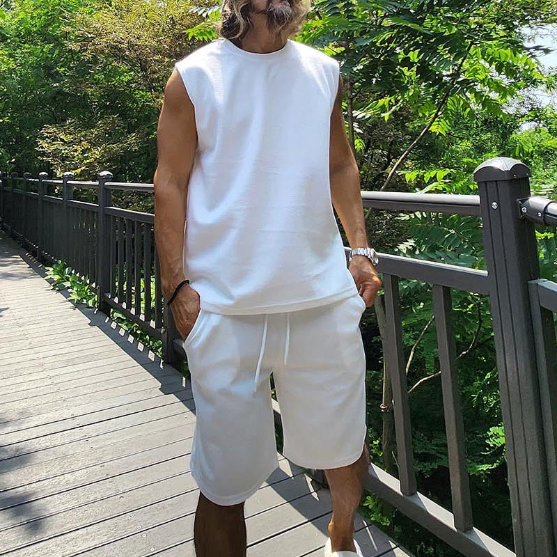 Herren lässiges Kurzarm Sweatshirt und Shorts Set EB