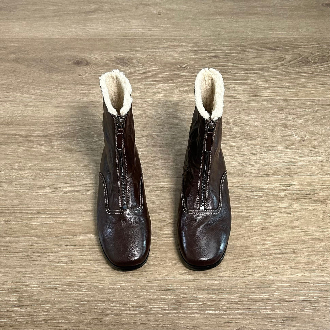Damen gefütterte Winterstiefel mit modischem Reißverschluss und kuscheligem Kragen EB