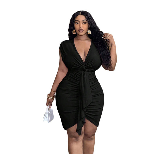 Damen Wickelkleid mit Raffungen und elegantem V-Ausschnitt EB