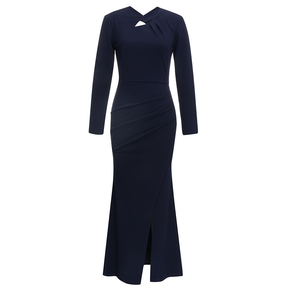 Damen Maxikleid mit detailverliebt gestaltetem Long-Sleeve und eleganter Schlitz-Applikation EB