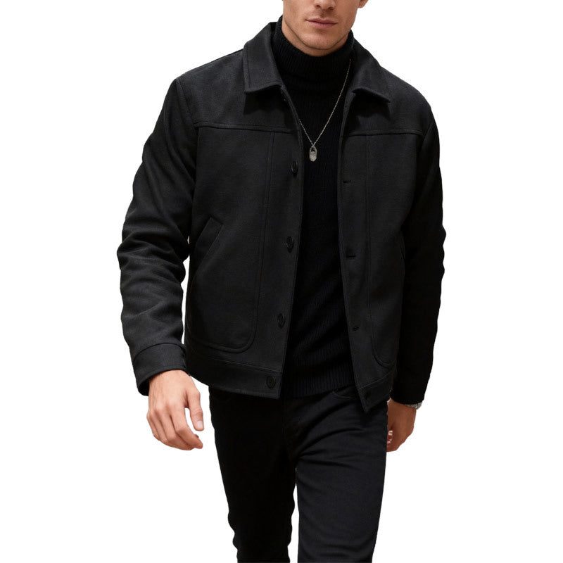 Herren nan moderner Trucker-Overshirt aus Velourslederimitat mit Ziernähten und aufgesetzten Taschen EB