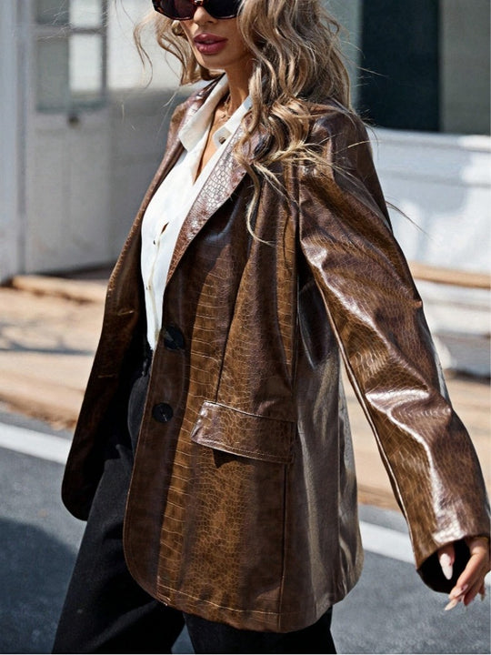 Damen Kunstleder Blazer im eleganten Krokodil-Design EB