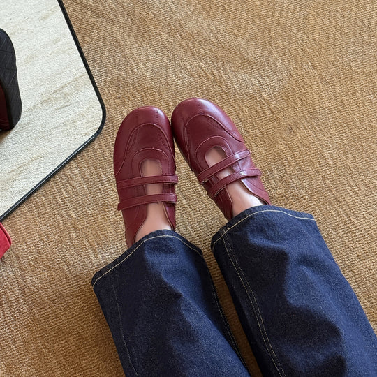 Damen Ballerina-Schuhe im modernen Metallic-Look mit doppeltem Riemchen EB