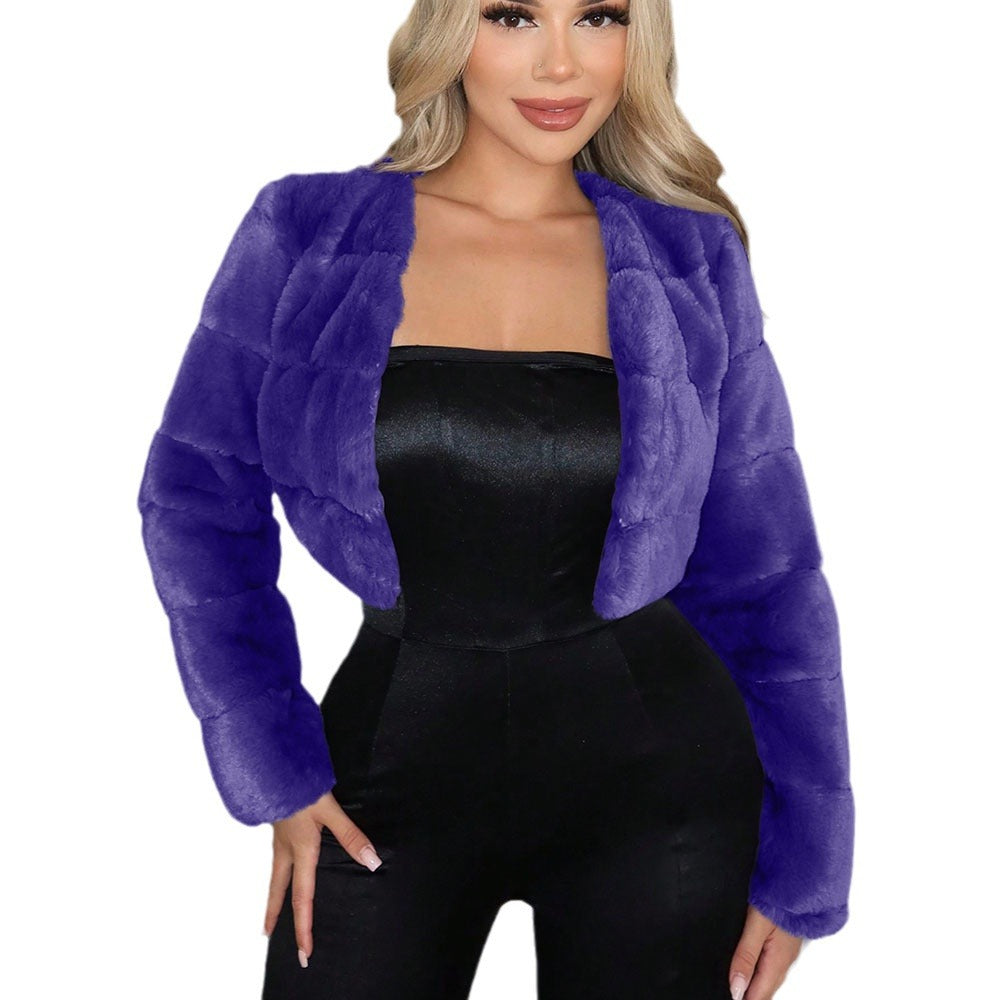 Damen Kurze Kunstpelzjacke mit breiten Ärmeln EB