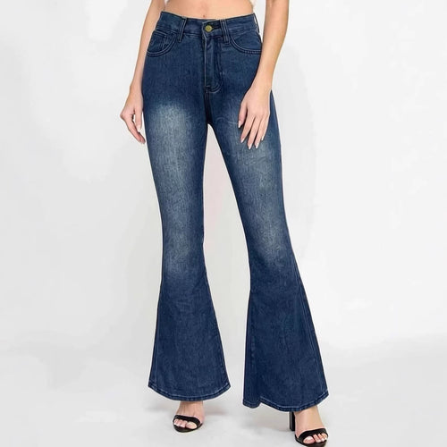 Damen Flared Jeans mit hohem Bund und einzigartigem Strukturdesign EB
