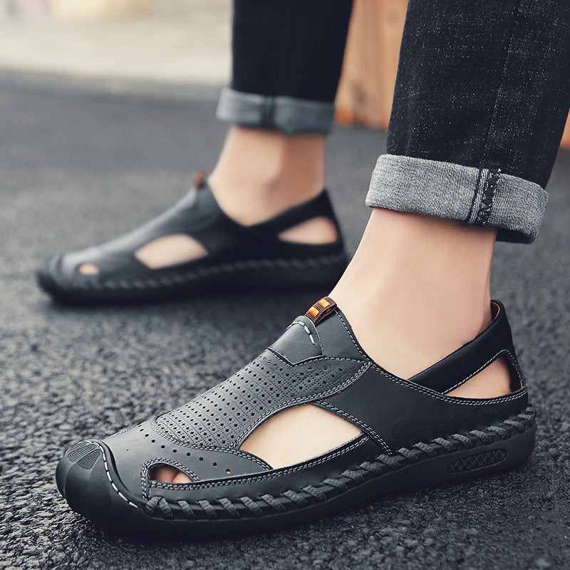 Herren Atmungsaktive Leder Freizeitschuhe mit rutschfester Sohle EB