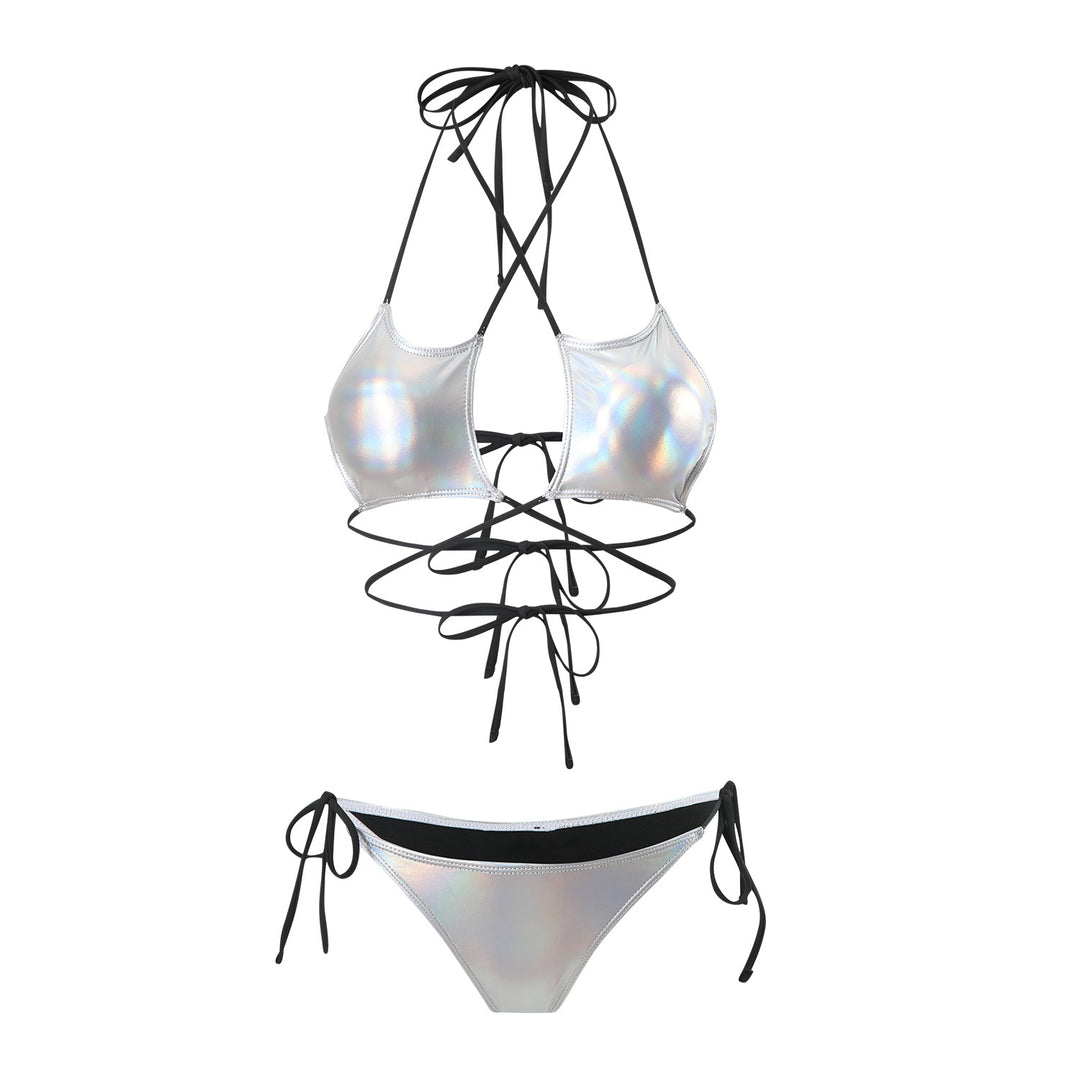 Damen Hochgeschnittener Bikini mit elegantem Schnür-Design EB