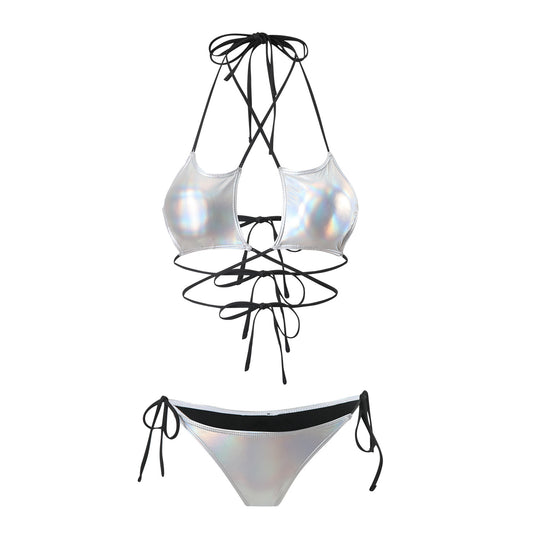 Damen Hochgeschnittener Bikini mit elegantem Schnür-Design EB