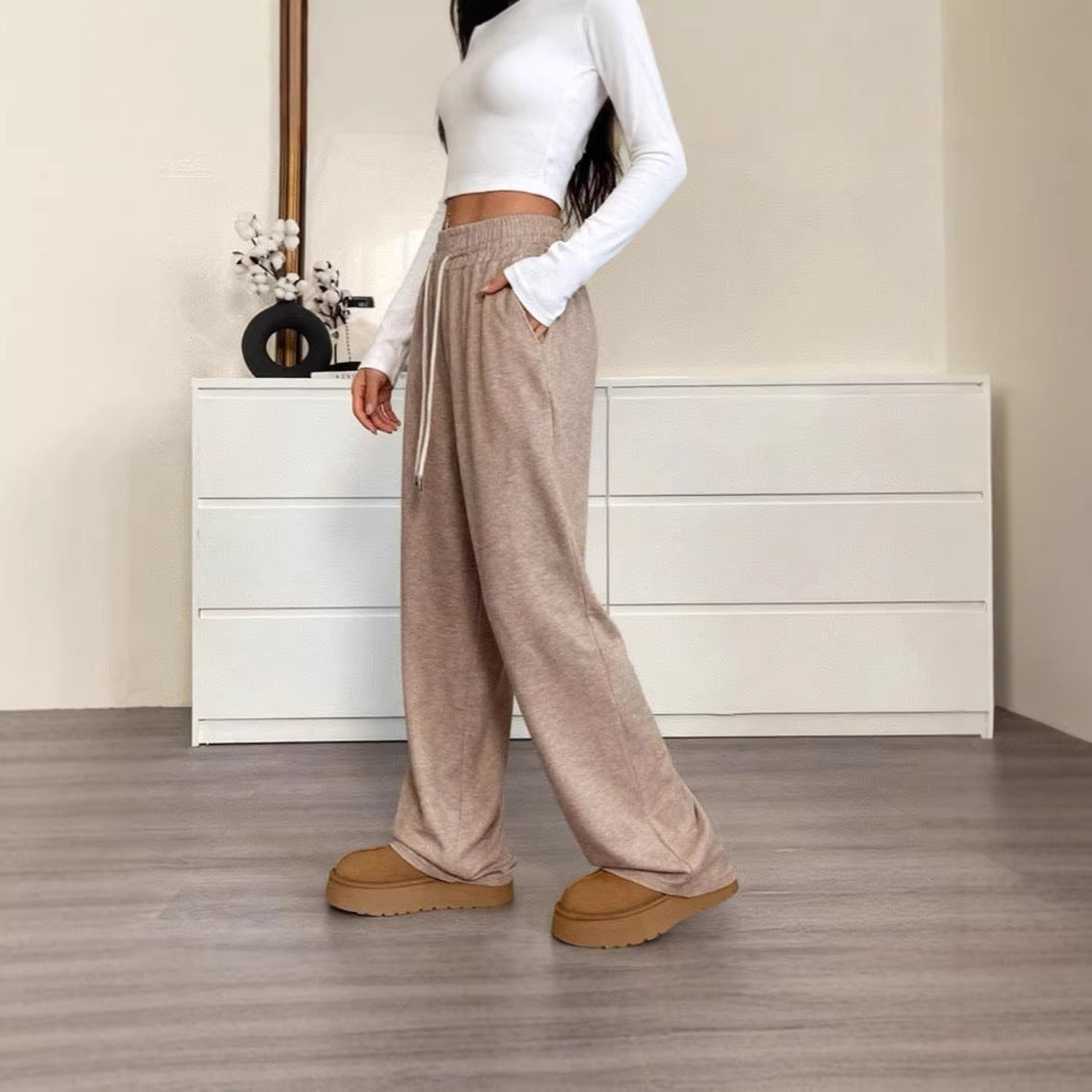 Damen nan weite High-Waist Loungehose mit elastischem Bund und Kordelzug EB